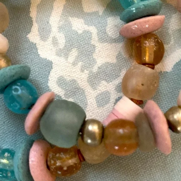 2 piece Handmade bracelet set /stack, in beachy blues. And pinks - Picture 4 of 14